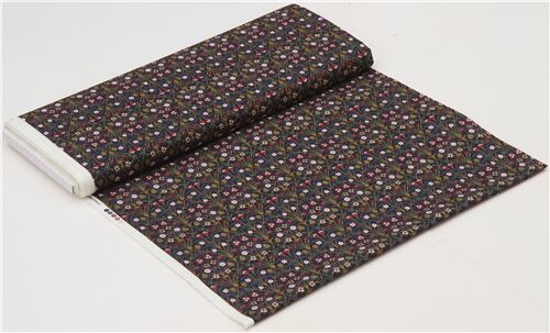 Chutes de tissu de (26 x 110 cm) - Tissu Liberty Fabrics bleu-gris foncé avec des fleurs formant des 6