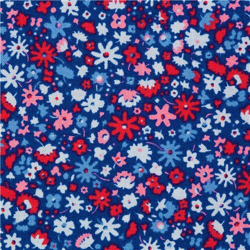 Liberty Fabrics tela azul marino de algodón con mini flores rojo azul blanco Tela