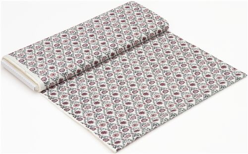 Rimanenza di (31 x 110 cm) - tessuto rosa pesca bianco panna rombi rampicanti fiori Liberty Fabrics 3