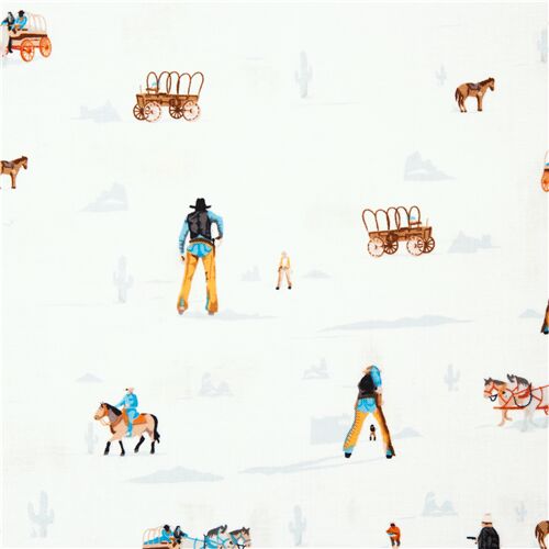 tessuto celeste cowboy carri cotone tema western Tessuto