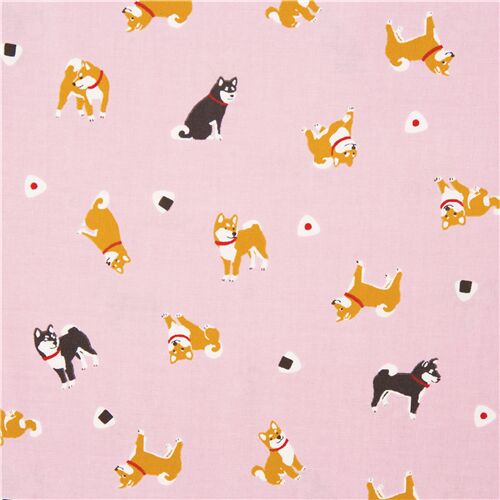 tessuto rosa chiaro oxford cani shiba inu arancini di riso Tessuto