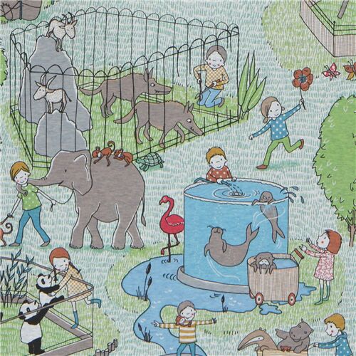 Tissu jersey bio Lillestoff avec des animaux du zoo Tissu