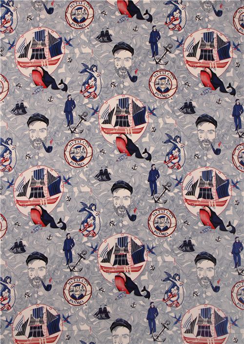 Remnant (18 x 114 cm) - Lost At Sea sailor fabric by Alexander Henry USA 2