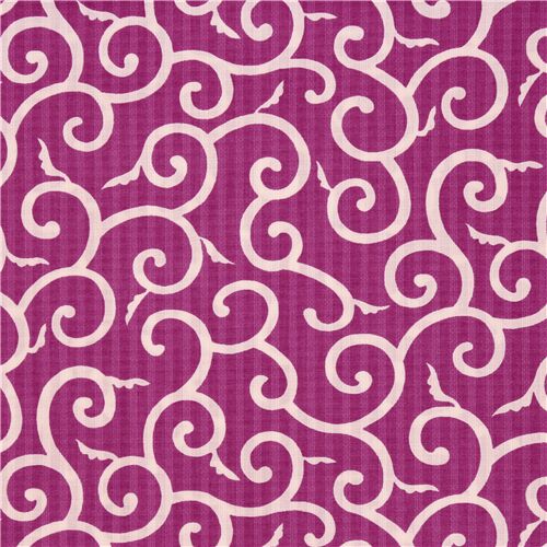 Magenta White Swirls Karakusa Pattern Fabric