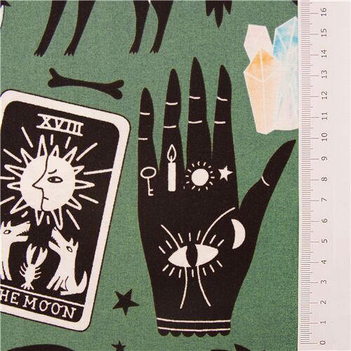 Resto de (50 x 112 cm) - Tela bola cristal m�gica Alexander Henry Halloween algod�n verde tarot mano 3