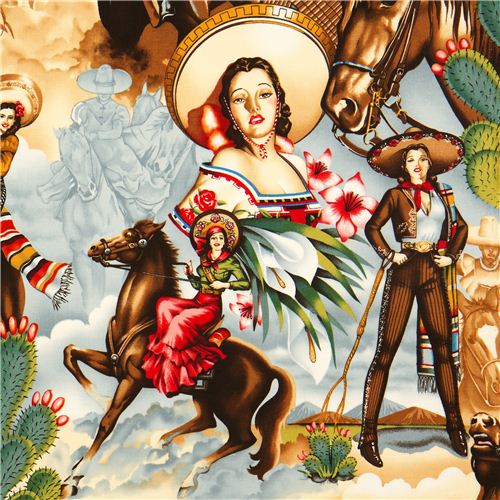 Mexican horse woman fabric by Alexander Henry Fabric
