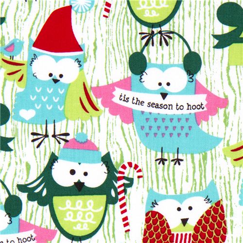 Michael Miller Christmas fabric Santa Claus owls 1