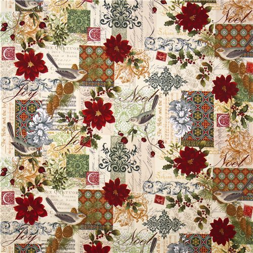 Michael Miller Christmas fabric poinsettia birds 2