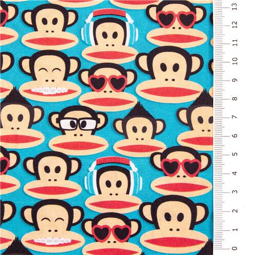 Remnant (48 x 112 cm) - Michael Miller Julius the Monkey dancing Paul Frank blue cotton fabric 3