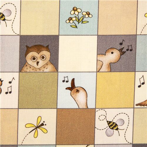 Natures Choir Checkerboard Animals Insects Fabric