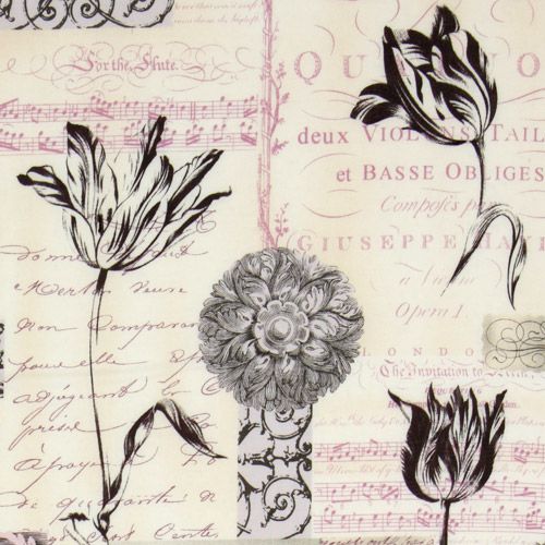 Tissu ancien Michael Miller fleurs de pruniers, musique Tissu