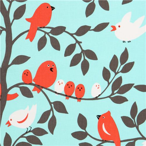 Michael Miller türkiser Vogel Stoff Vogel auf Baum Stoff