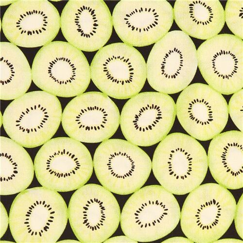 tessuto nero cotone fette kiwi verdi Tessuto