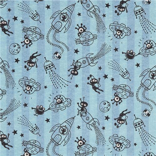 tela azul algodn alien cohete espacial ovni Tela