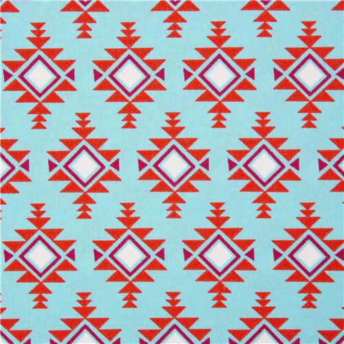 tessuto cotone rombi triangoli blu arancioni Tessuto
