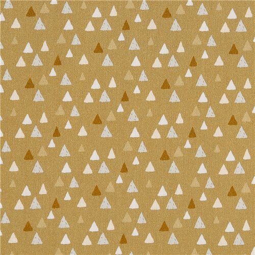 Tissu en coton marron avec des triangles blancs, gris et beige Tissu