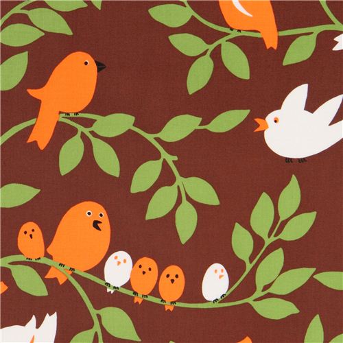 Tissu Michael Miller marron avec des oiseaux sur un arbre Tissu