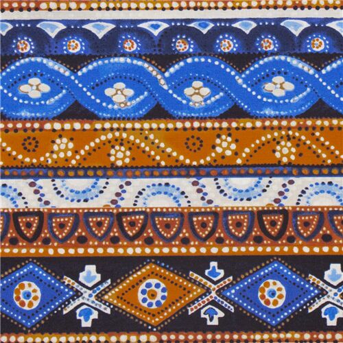Balinese Dots Brown Blue Striped Fabric