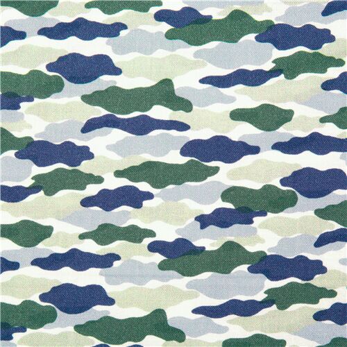 tela de camuflaje verde y azul estampado camping en algodón Tela