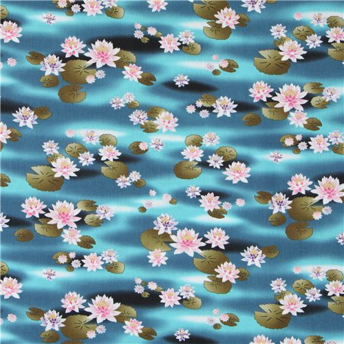 Michael Miller designer fabric Lily Pond water lilies 2