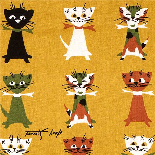 Michael Miller Stoff Contented Cats mit bunten Katzen 1