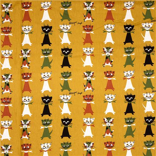 Michael Miller Stoff Contented Cats mit bunten Katzen 2