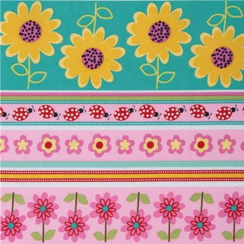 Michael Miller fabric Daisy Stripe flowers ladybirds 1