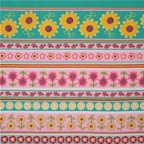 Michael Miller fabric Daisy Stripe flowers ladybirds 2