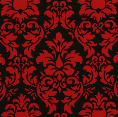 Michael Miller Stoff Dandy Damask schwarz-rot 1