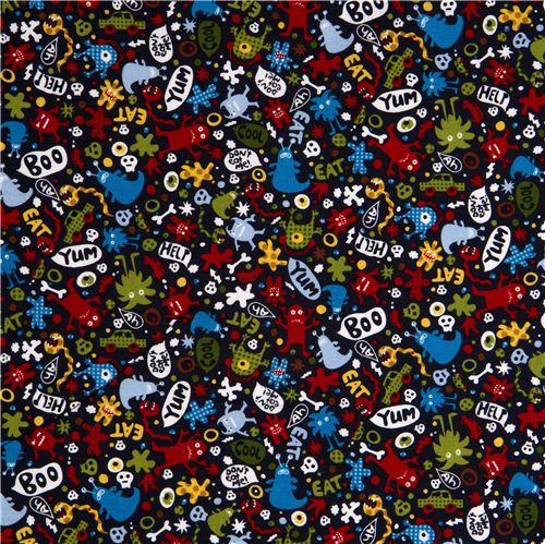 Michael Miller Stoff Don't eat me Totenköpfe Monster 2