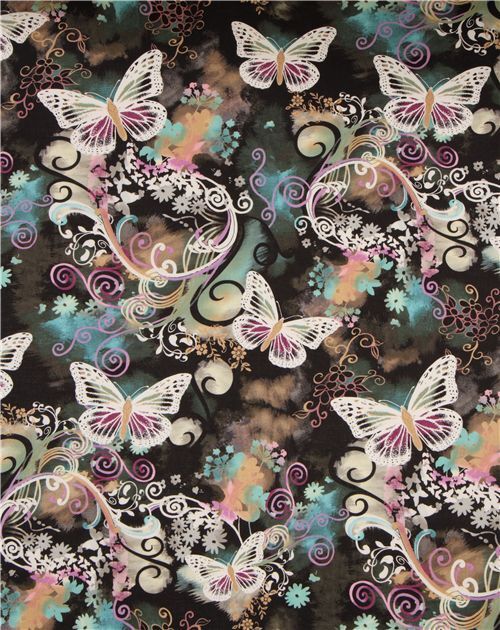 Remnant 37 cm - Michael Miller fabric Filigree Flutter butterfly 3