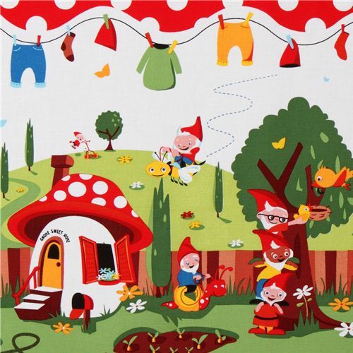 Remnant (41 x 112 cm) - Michael Miller fabric Gnomeville gnomes dots