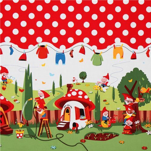 Remnant (41 x 112 cm) - Michael Miller fabric Gnomeville gnomes dots 3