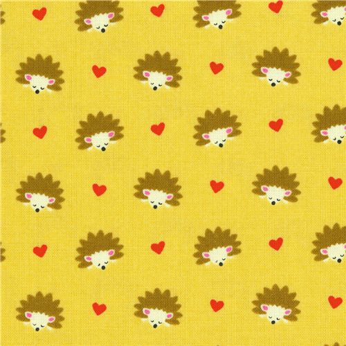 Michael Miller fabric Gold Hedgehog Heaven hearts 2