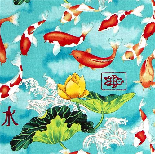 Michael Miller fabric Koi fish lotus flower wave 1