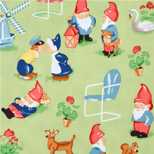 Michael Miller fabric Lawn Art cute gnomes 1