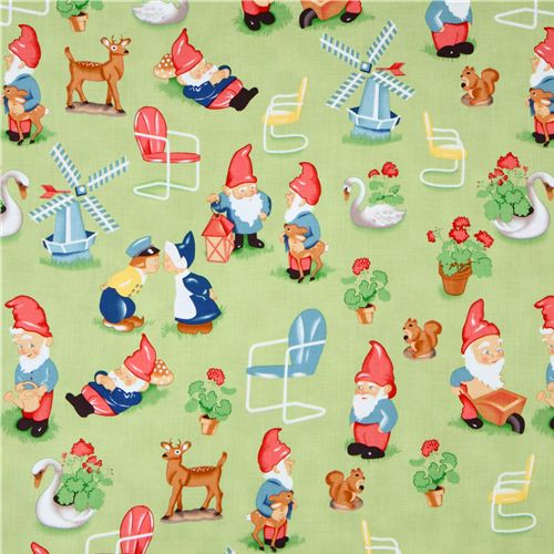 Michael Miller fabric Lawn Art cute gnomes 2