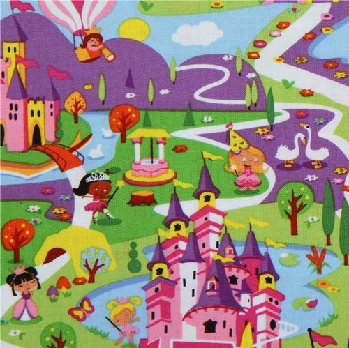 Michael Miller fabric Lil' Kingdom princess with castle Fabric