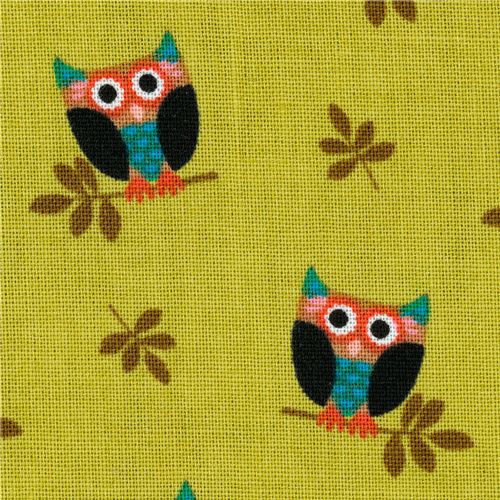 Michael Miller fabric Olive Who's Hoot owls 1