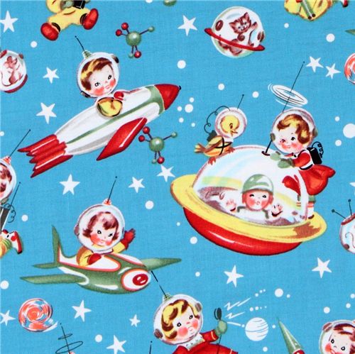 Remnant (47 x 112 cm) - Michael Miller fabric Retro Rocket Rascals astronauts