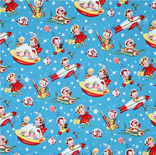 Remnant (47 x 112 cm) - Michael Miller fabric Retro Rocket Rascals astronauts 3