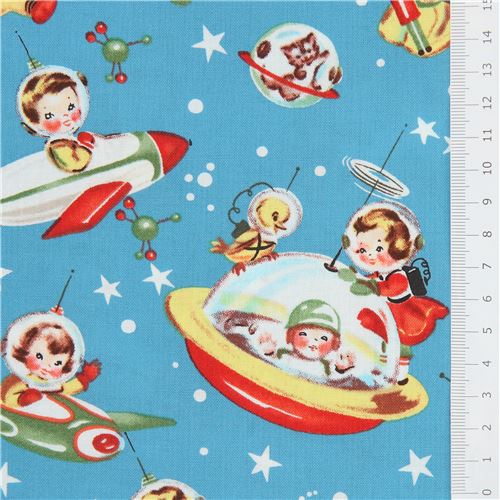 Remnant (47 x 112 cm) - Michael Miller fabric Retro Rocket Rascals astronauts 2