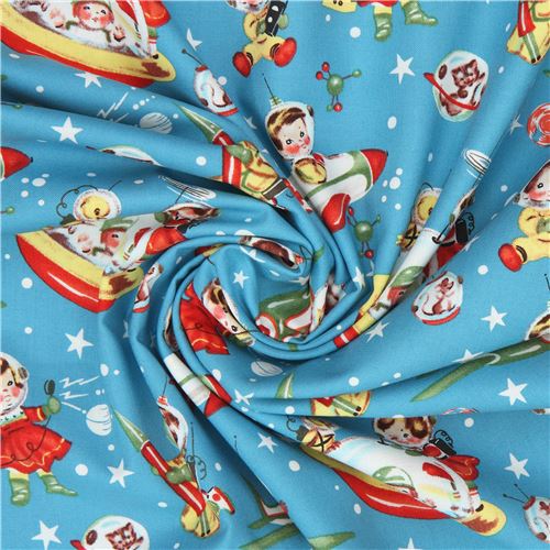 Remnant (47 x 112 cm) - Michael Miller fabric Retro Rocket Rascals astronauts 5