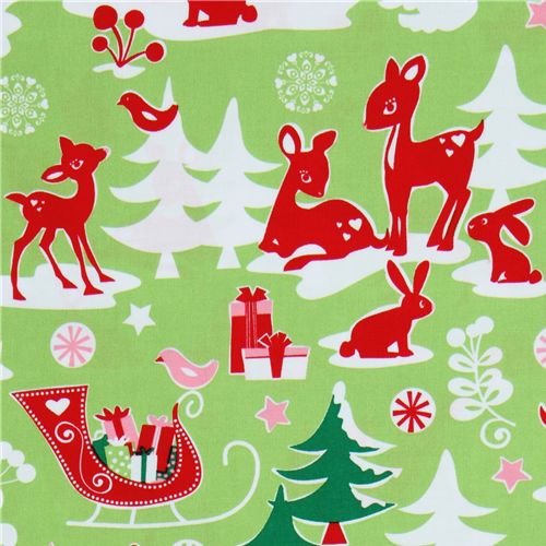 Michael Miller fabric green Yule Critters deer Christmas 1