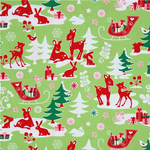 Michael Miller fabric green Yule Critters deer Christmas 2