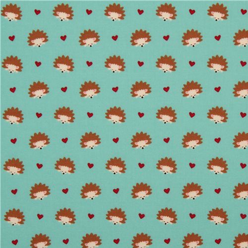 Michael Miller fabric aqua Hedgehog Heaven hearts 2