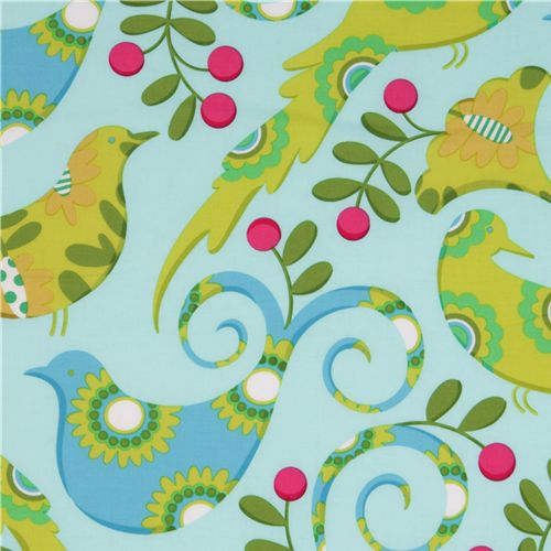Michael Miller Stoff aqua Pretty Bird Tauben 1