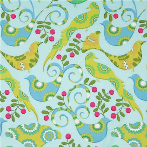 Michael Miller Stoff aqua Pretty Bird Tauben 2
