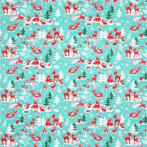 Michael Miller fabric aqua Yule Critters deer Christmas 5
