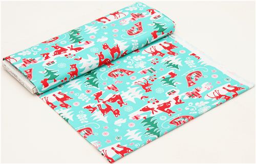Michael Miller fabric aqua Yule Critters deer Christmas 6